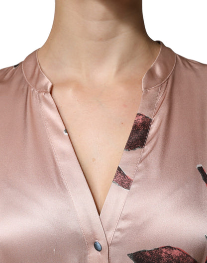 L'Autre Chose Pink Satin Floral Long Sleeves A-line Midi Dress by L'Autre Chose