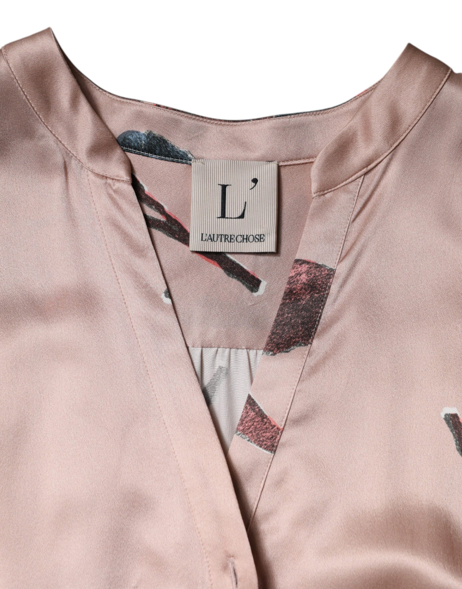 L'Autre Chose Pink Satin Floral Long Sleeves A-line Midi Dress by L'Autre Chose
