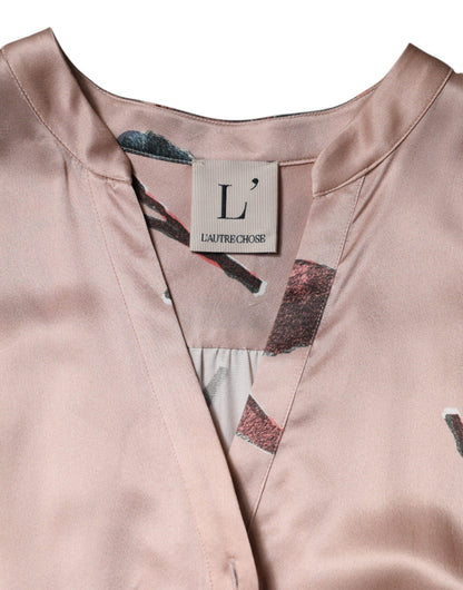 L'Autre Chose Pink Satin Floral Long Sleeves A-line Midi Dress by L'Autre Chose