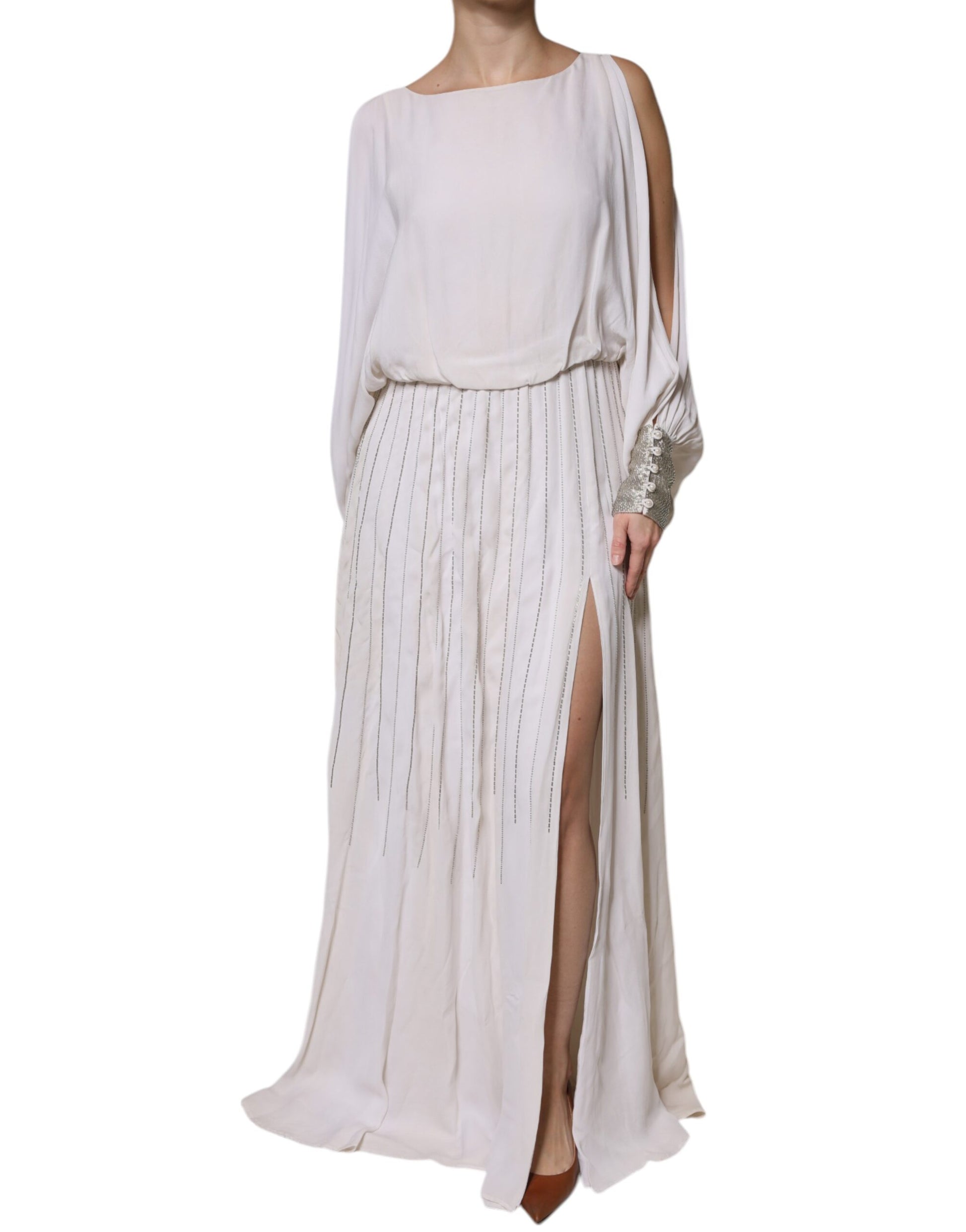 Christian Pellizzari Off White Embellished Long Maxi Dress by Christian Pellizzari