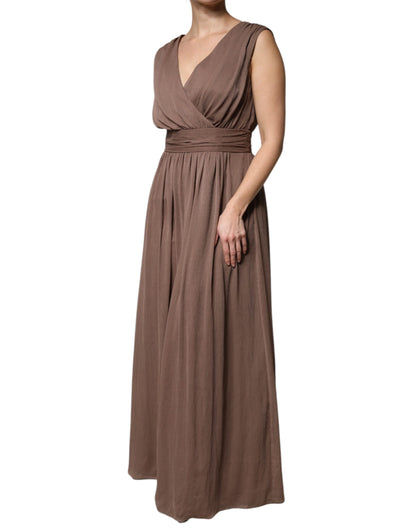 Peserico Brown Sleeveless Deep V-neck A-line Long Maxi Dress by Peserico