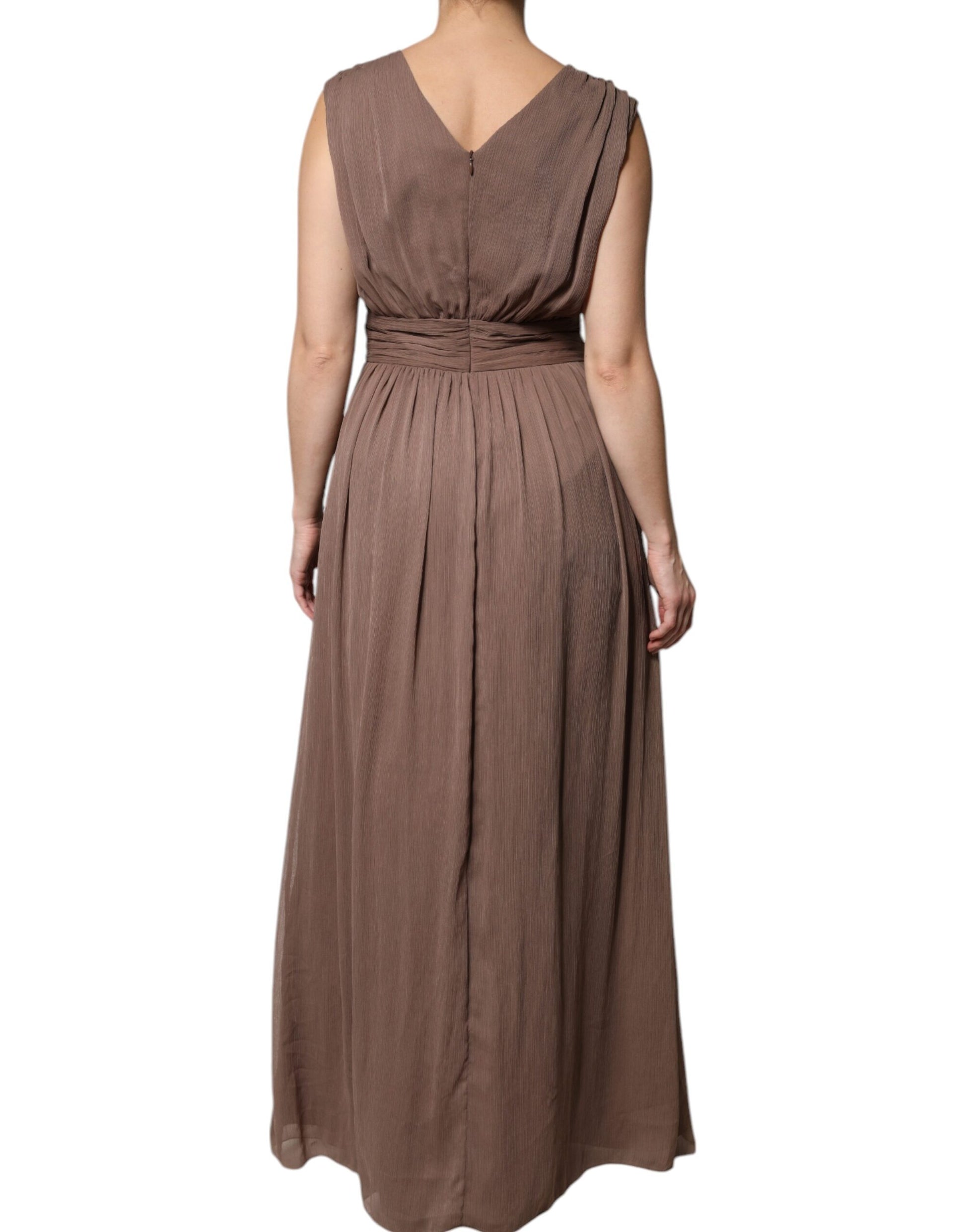Peserico Brown Sleeveless Deep V-neck A-line Long Maxi Dress by Peserico