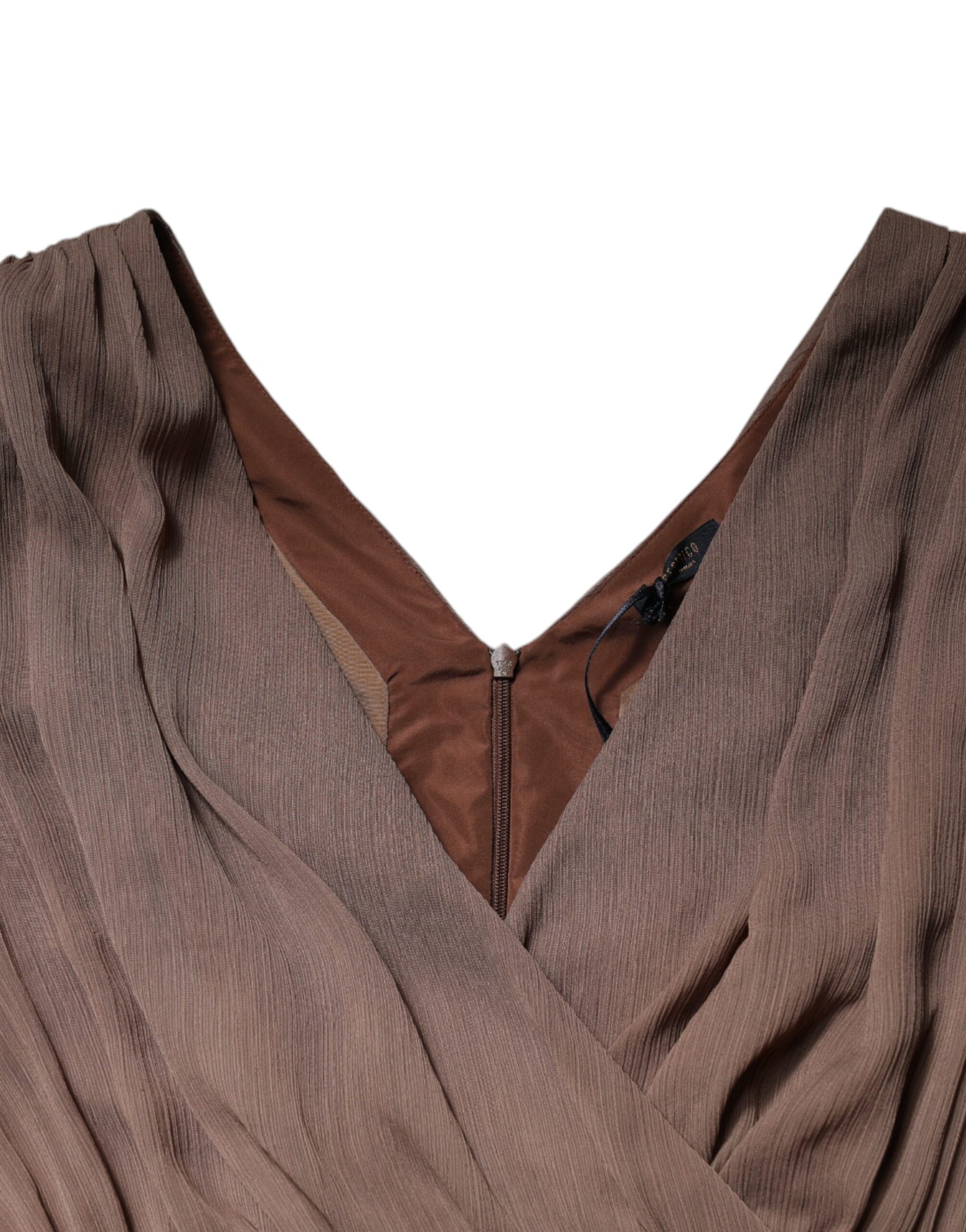 Peserico Brown Sleeveless Deep V-neck A-line Long Maxi Dress by Peserico