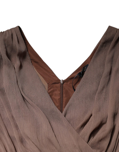 Peserico Brown Sleeveless Deep V-neck A-line Long Maxi Dress by Peserico