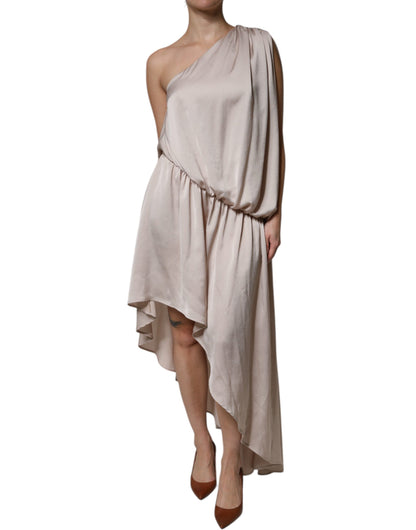 Christian Pellizzari Beige One Shoulder Asymmetric Drape Dress by Christian Pellizzari