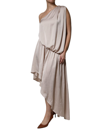 Christian Pellizzari Beige One Shoulder Asymmetric Drape Dress by Christian Pellizzari
