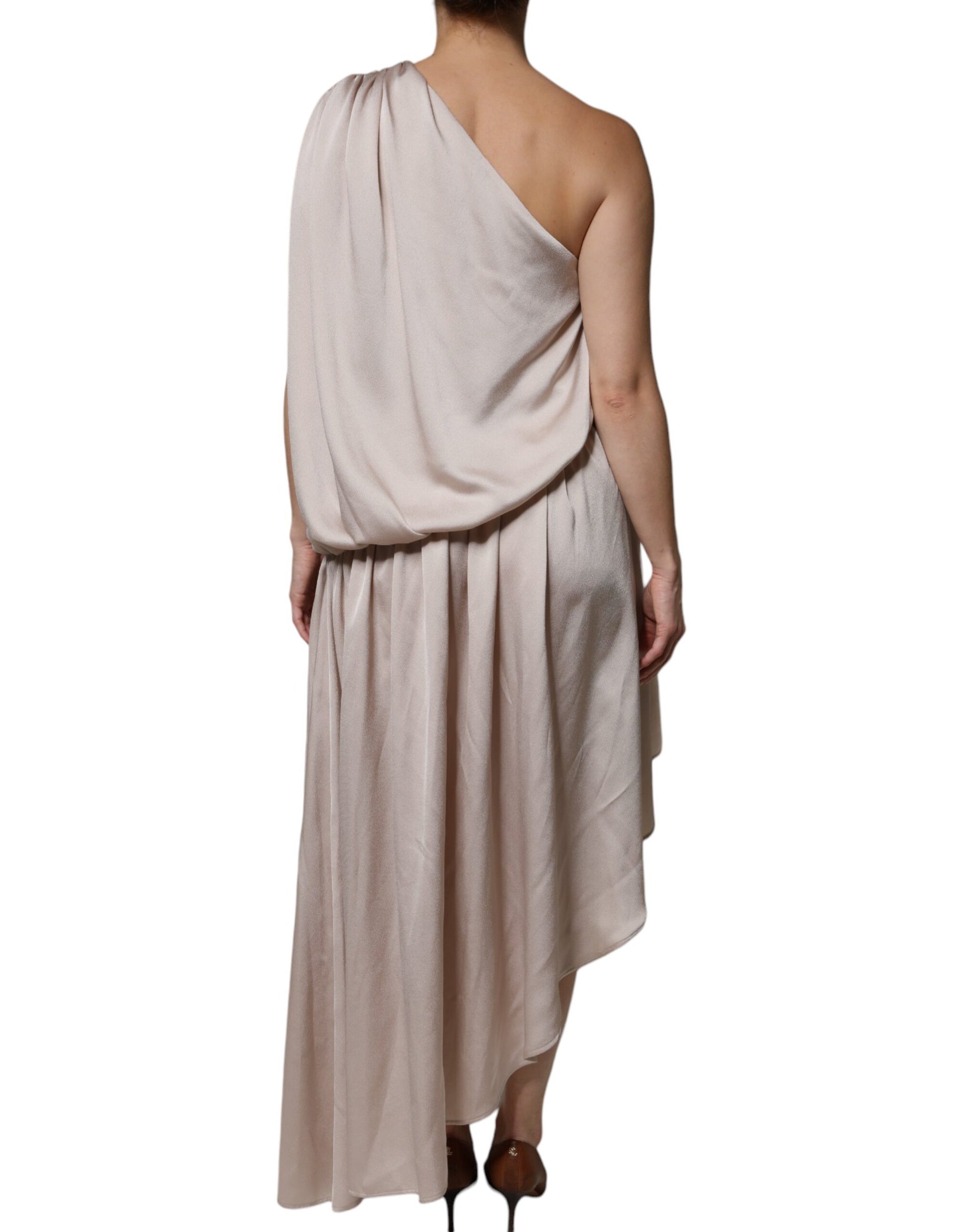 Christian Pellizzari Beige One Shoulder Asymmetric Drape Dress by Christian Pellizzari