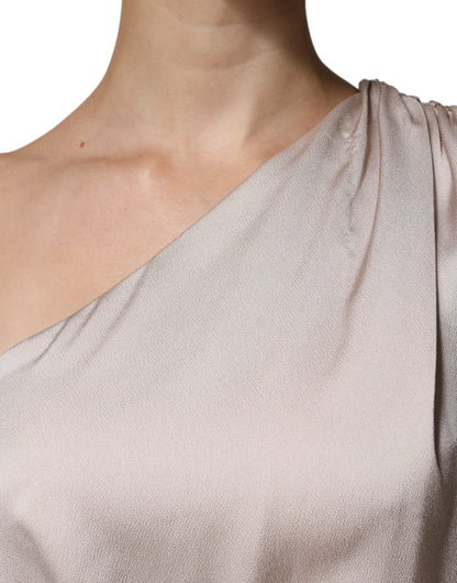 Christian Pellizzari Beige One Shoulder Asymmetric Drape Dress by Christian Pellizzari