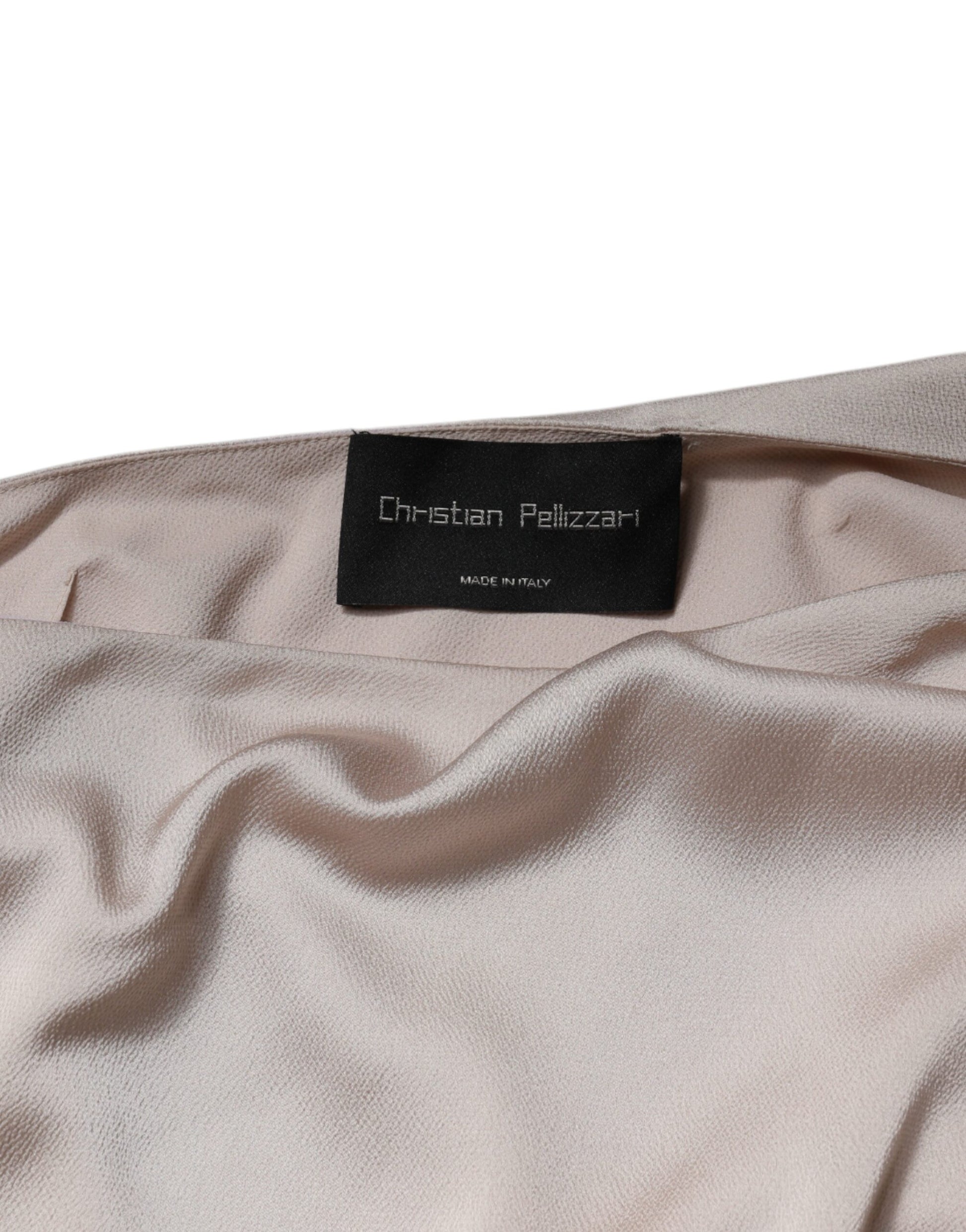 Christian Pellizzari Beige One Shoulder Asymmetric Drape Dress by Christian Pellizzari