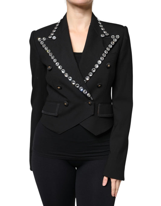 Veste blazer croisée noire à cristaux Dolce &amp; Gabbana