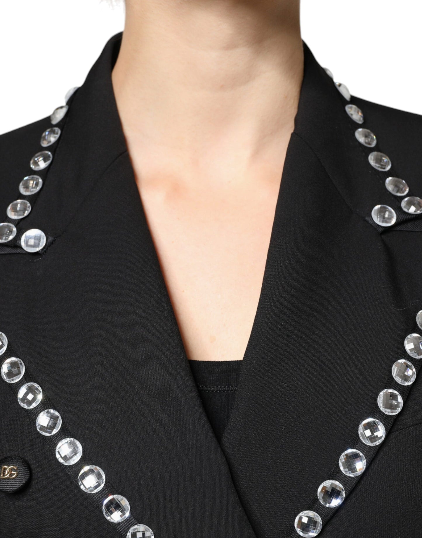 Veste blazer croisée noire à cristaux Dolce &amp; Gabbana