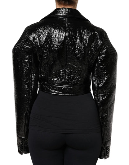 Dolce &amp; Gabbana - Manteau court en cuir noir à manches longues