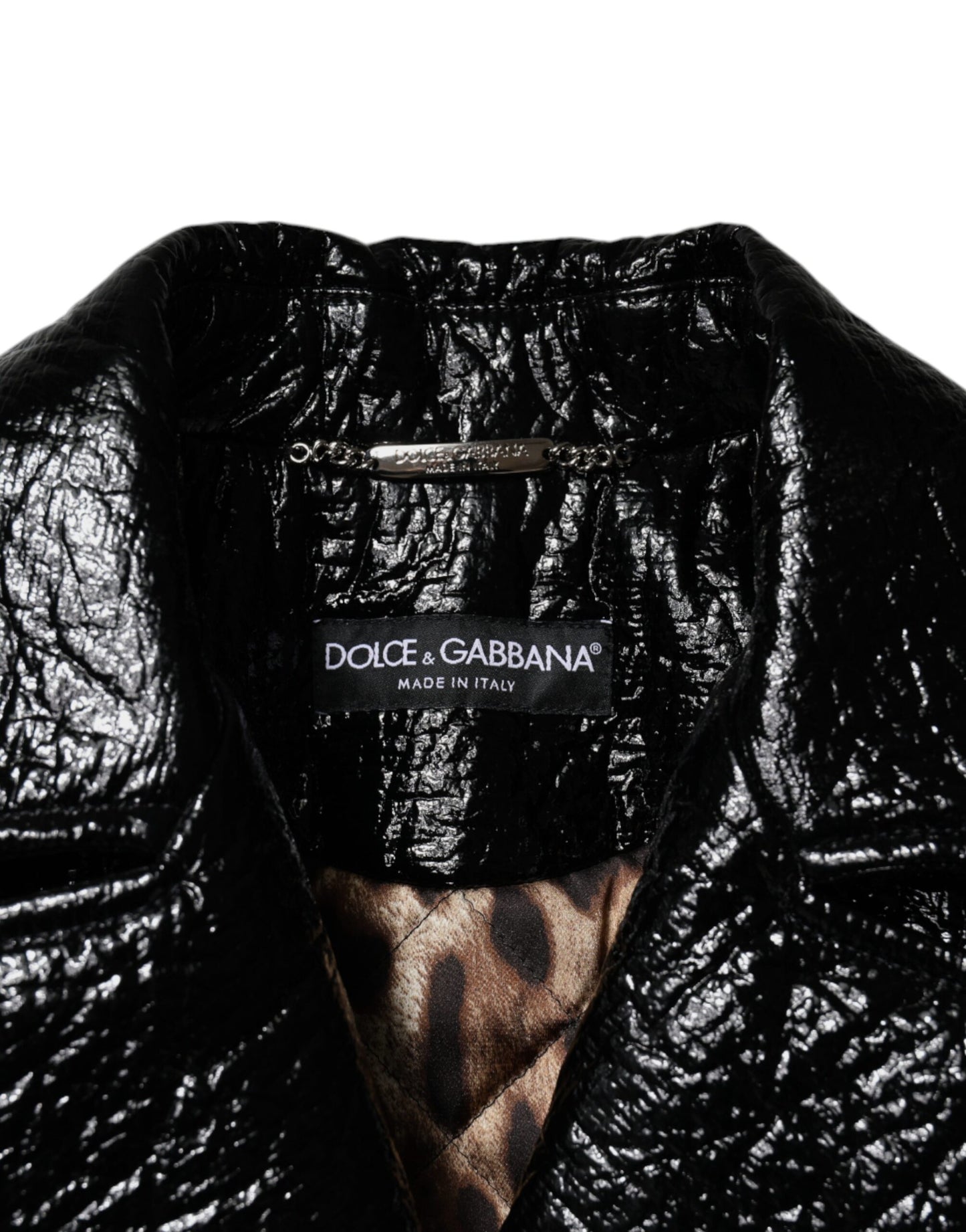 Dolce &amp; Gabbana - Manteau court en cuir noir à manches longues