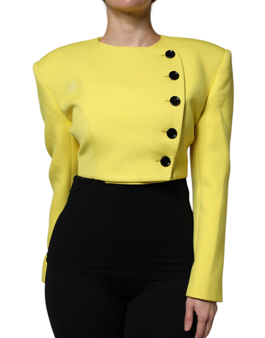 Dolce &amp; Gabbana Lemon Yellow Wool Long Sleeves Cropped Coat Jacket