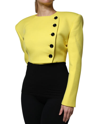 Dolce &amp; Gabbana Lemon Yellow Wool Long Sleeves Cropped Coat Jacket