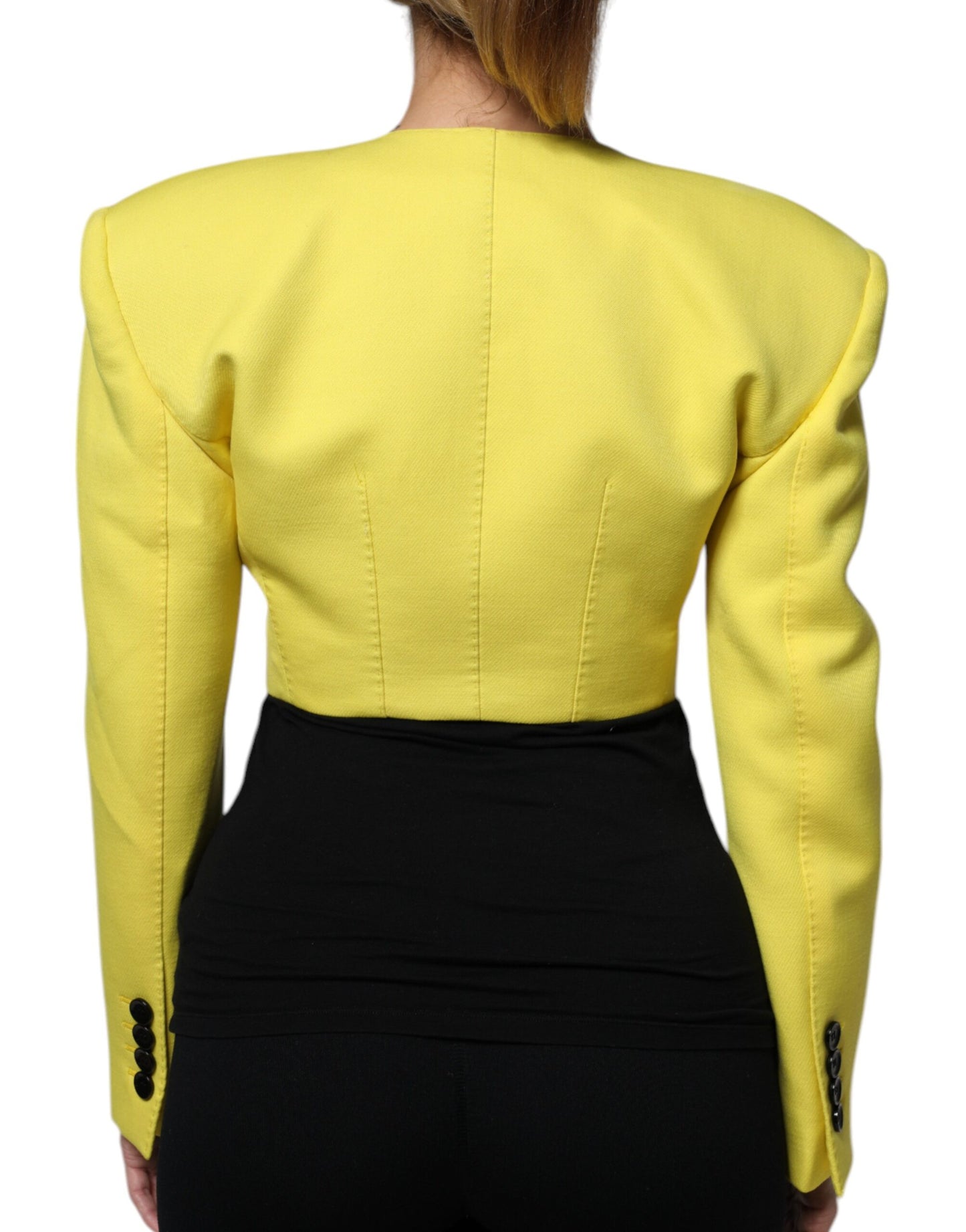 Dolce &amp; Gabbana Lemon Yellow Wool Long Sleeves Cropped Coat Jacket