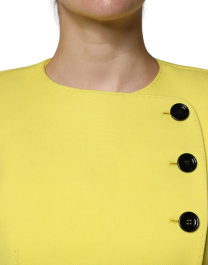 Dolce &amp; Gabbana Lemon Yellow Wool Long Sleeves Cropped Coat Jacket