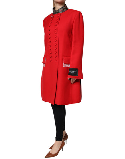 Trench-coat Dolce &amp; Gabbana en laine jacquard rouge pour femme