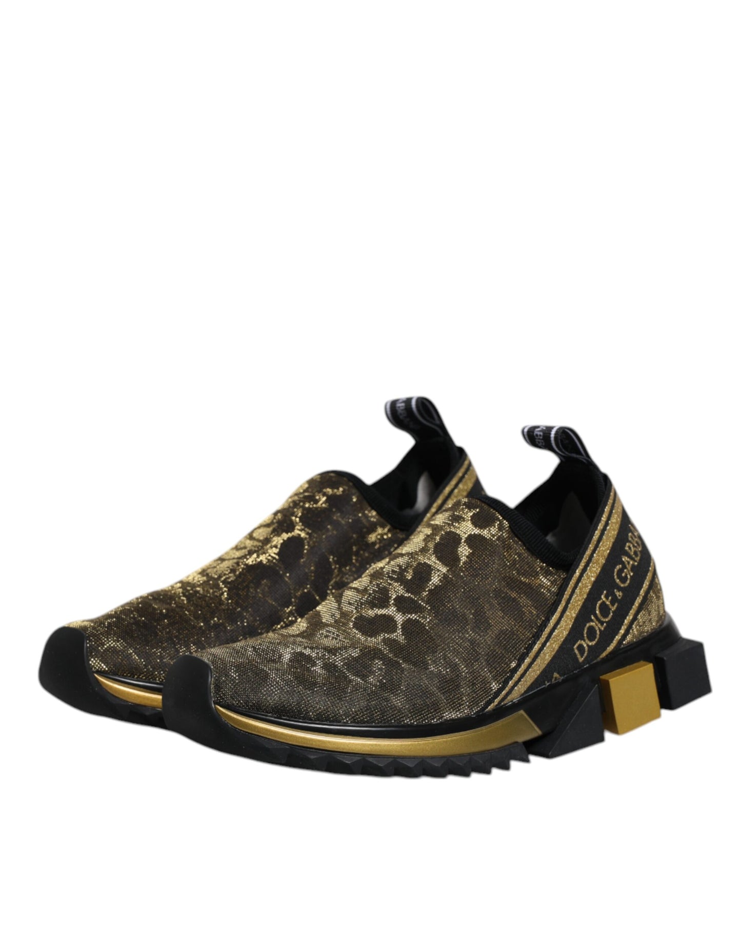 Dolce & Gabbana Gold Glitter Leopard Sorrento Sneakers Shoes by Dolce & Gabbana