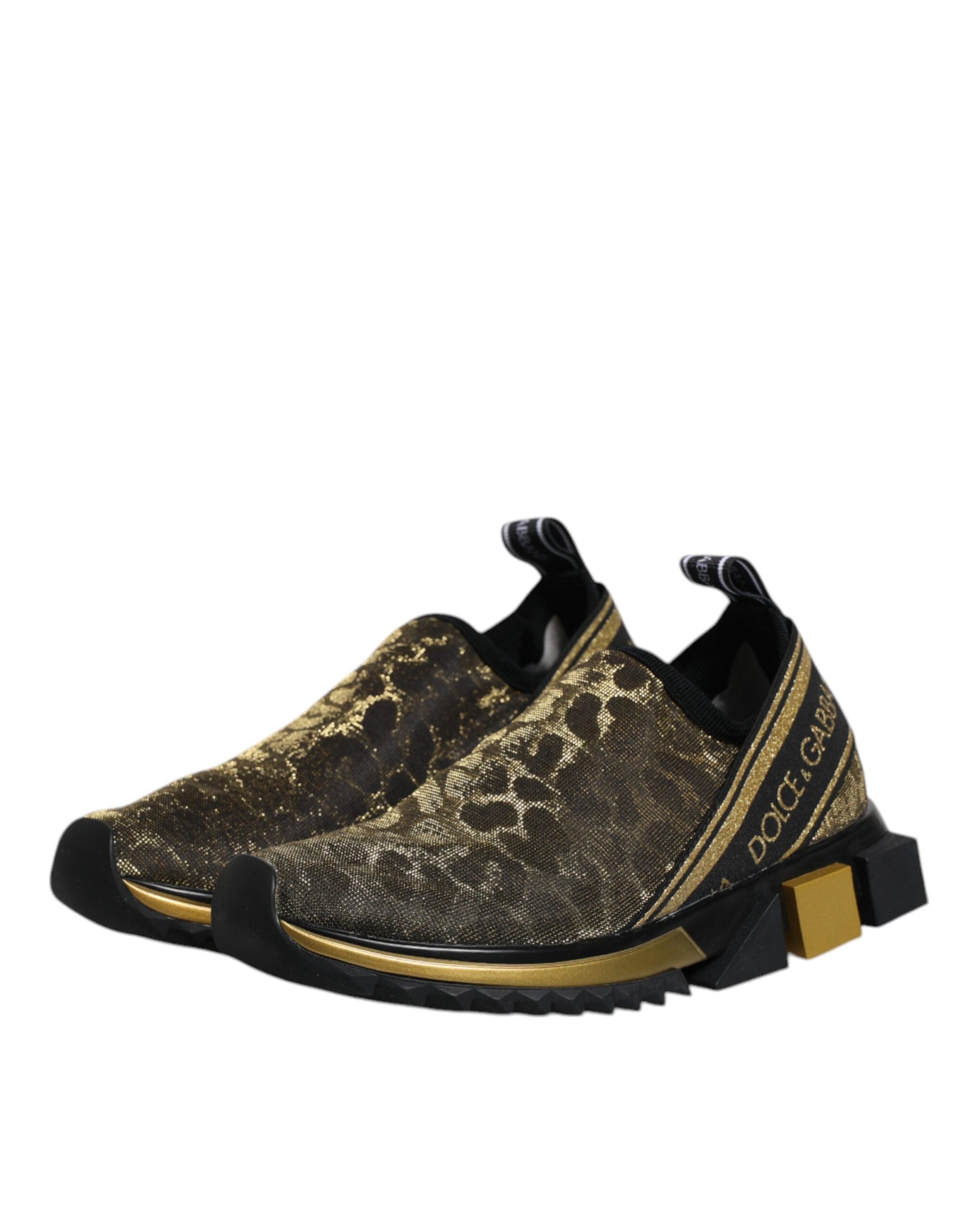 Dolce & Gabbana Gold Glitter Leopard Sorrento Sneakers Shoes by Dolce & Gabbana