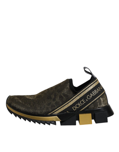 Dolce & Gabbana Gold Glitter Leopard Sorrento Sneakers Shoes by Dolce & Gabbana