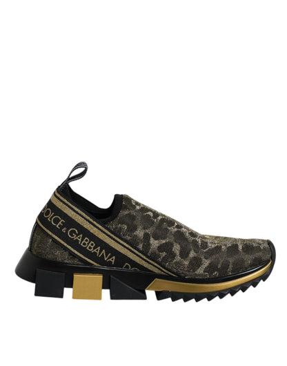 Dolce & Gabbana Gold Glitter Leopard Sorrento Sneakers Shoes by Dolce & Gabbana