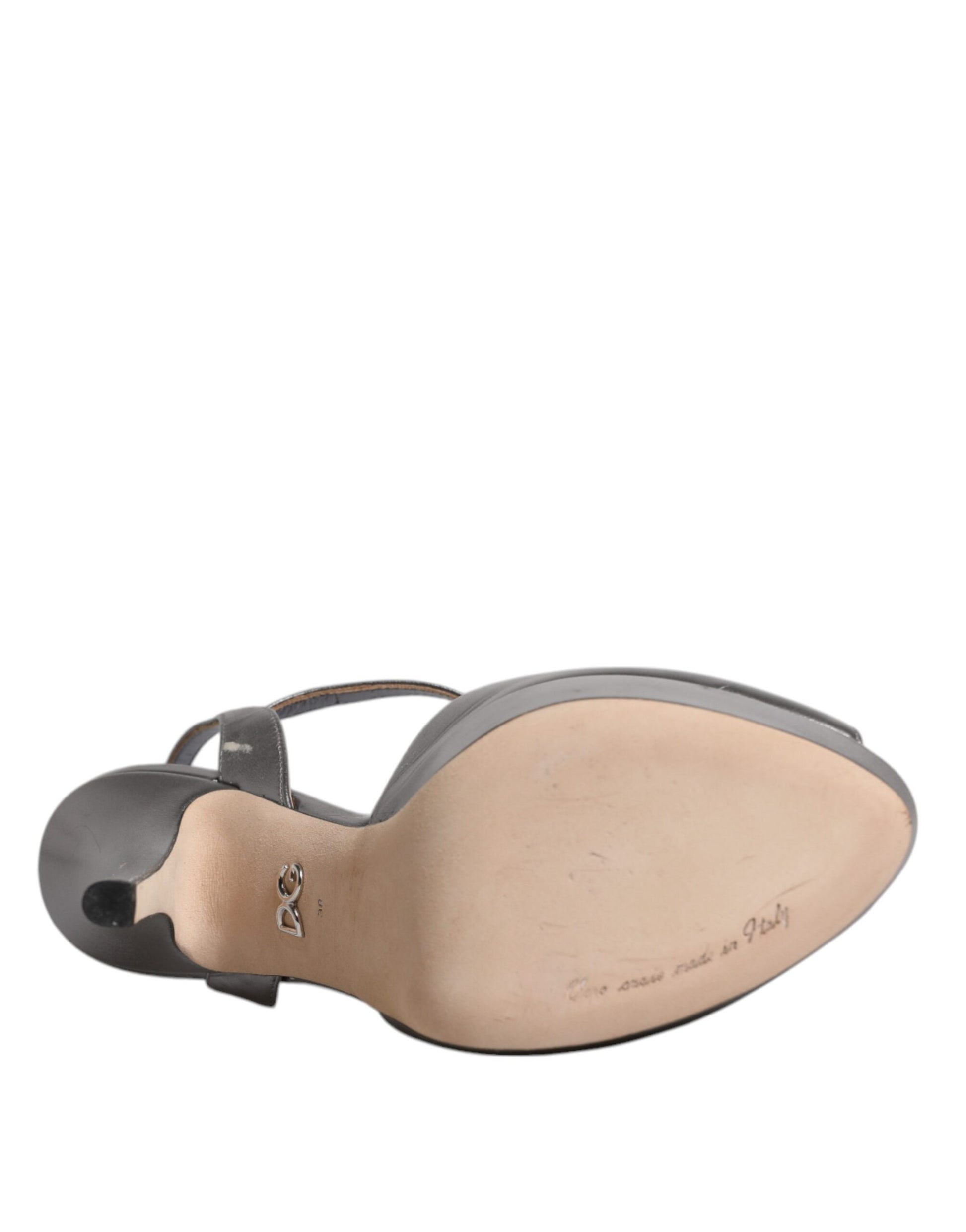 Dolce & Gabbana Silver Leather Platform Heels Sandals Shoes by Dolce & Gabbana