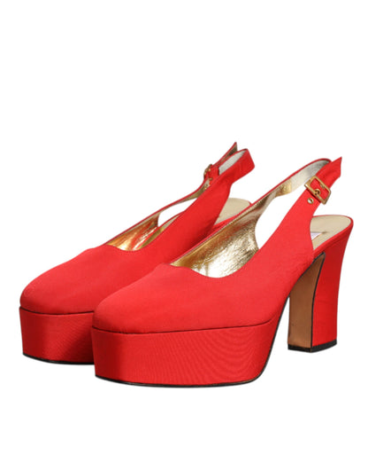 Dolce & Gabbana Red Platform Slingback Heels Sandals Shoes by Dolce & Gabbana