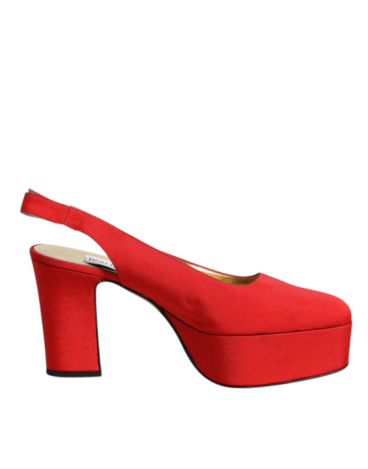 Dolce & Gabbana Red Platform Slingback Heels Sandals Shoes by Dolce & Gabbana