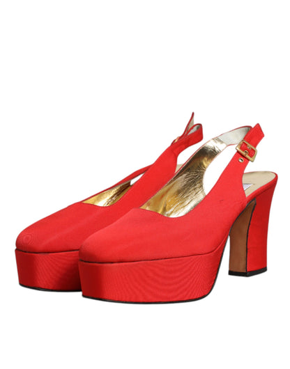 Dolce & Gabbana Red Platform Slingback Heels Sandals Shoes by Dolce & Gabbana
