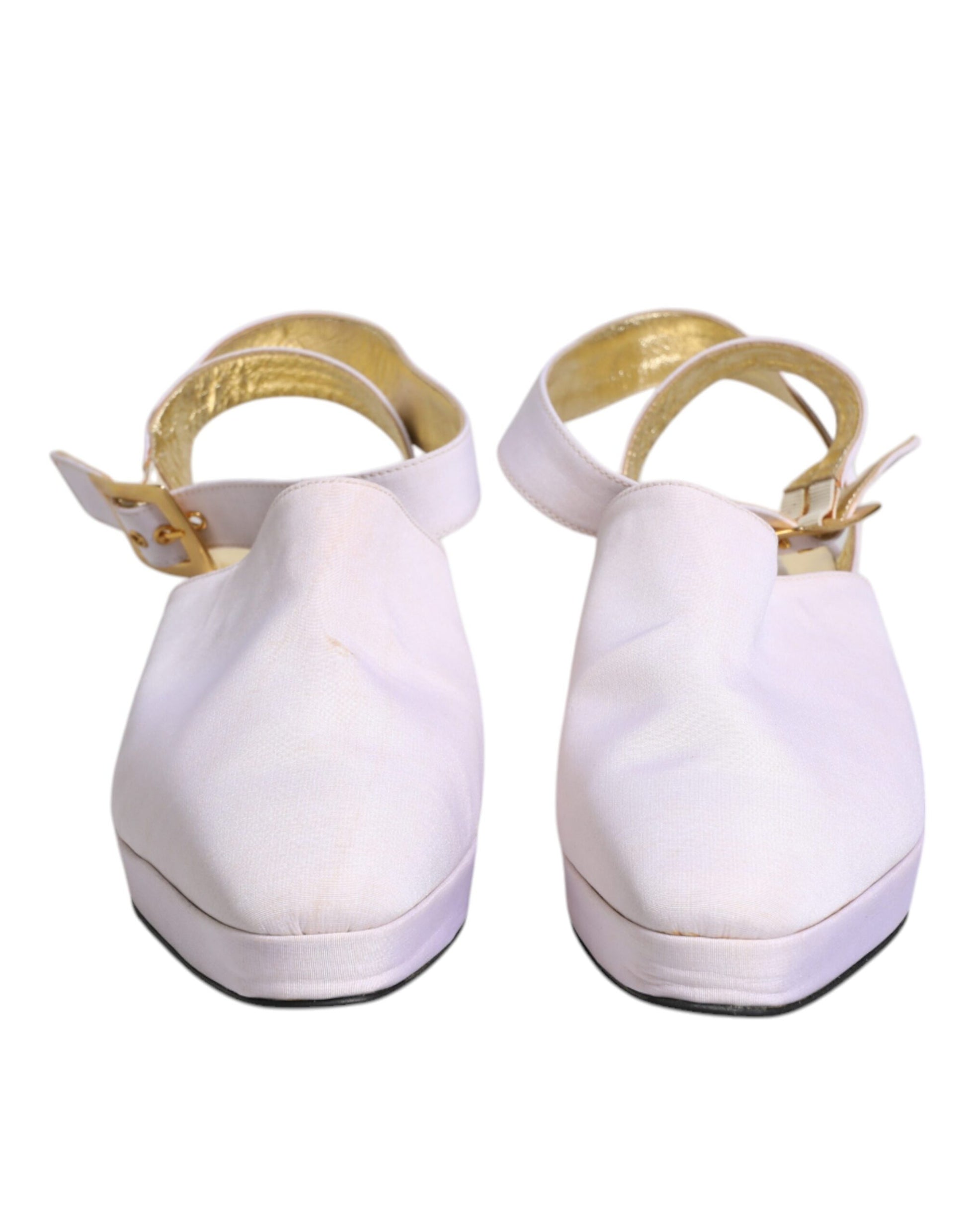 Dolce & Gabbana Off White Block Heel Slingback Sandals Shoes by Dolce & Gabbana