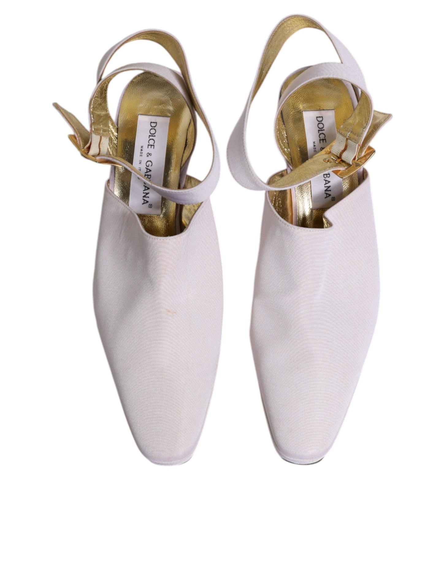 Dolce & Gabbana Off White Block Heel Slingback Sandals Shoes by Dolce & Gabbana