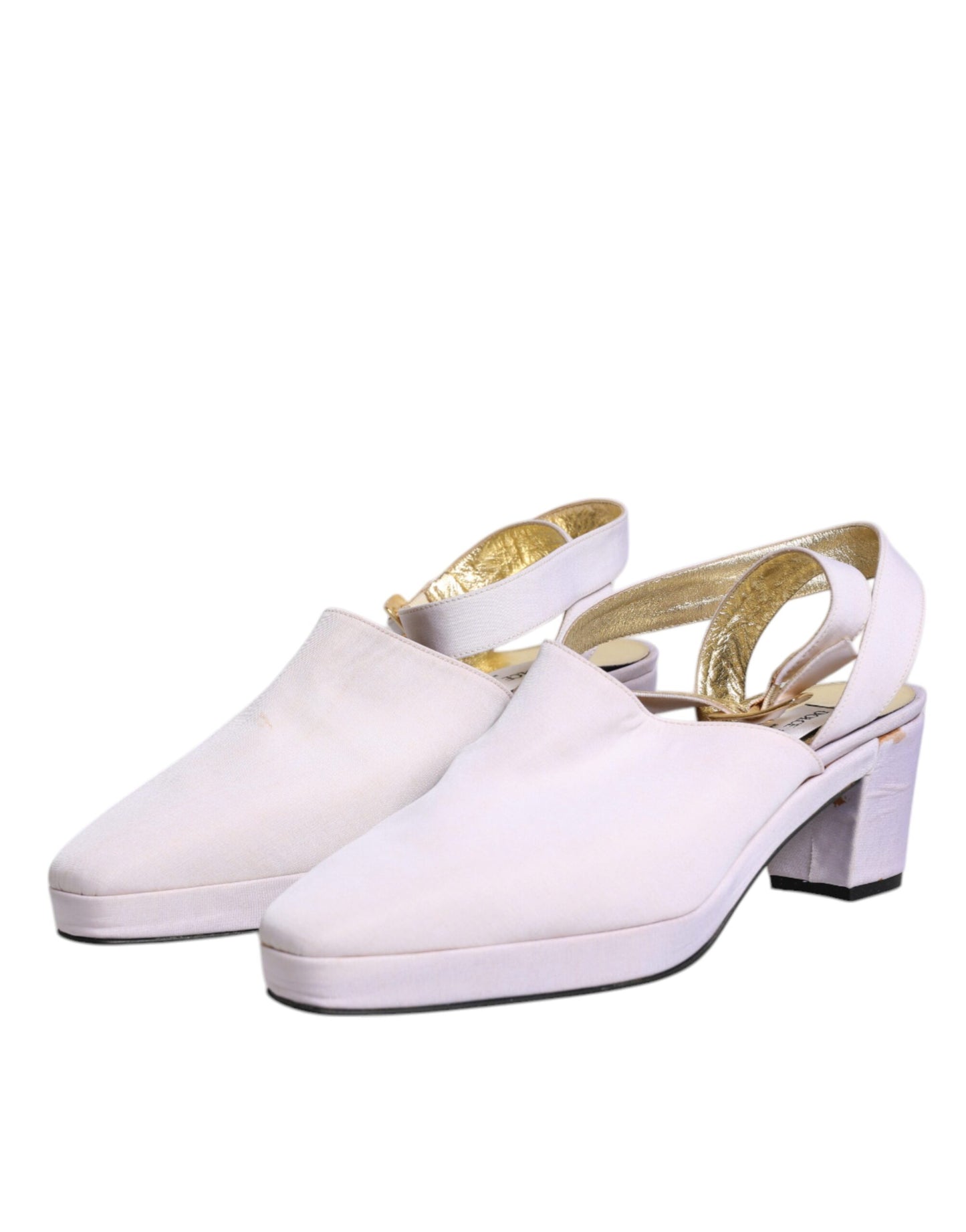 Dolce & Gabbana Off White Block Heel Slingback Sandals Shoes by Dolce & Gabbana