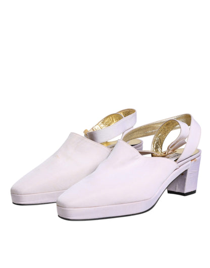 Dolce & Gabbana Off White Block Heel Slingback Sandals Shoes by Dolce & Gabbana