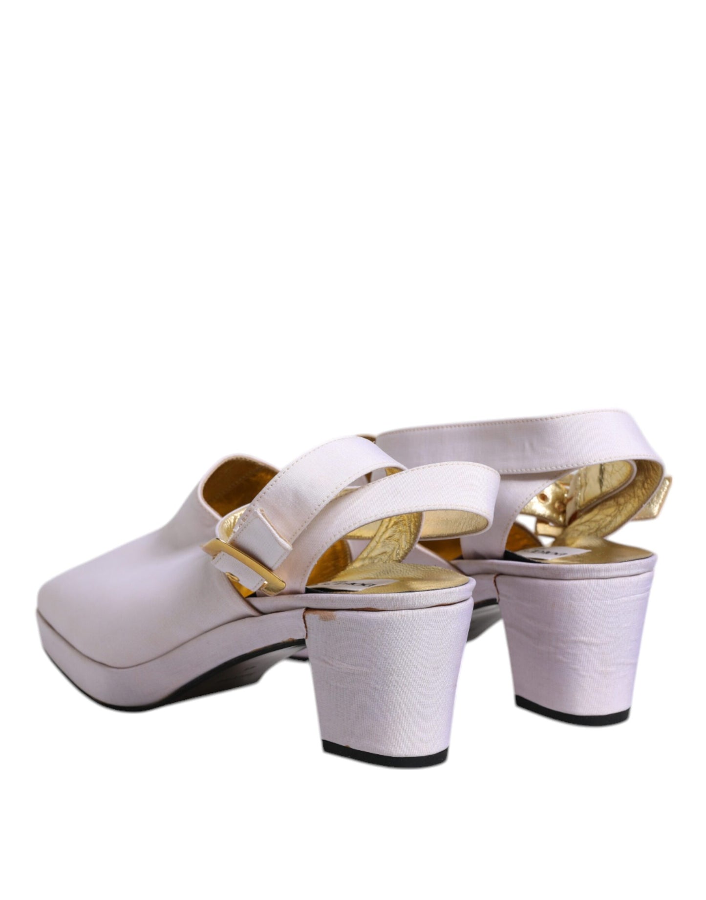 Dolce & Gabbana Off White Block Heel Slingback Sandals Shoes by Dolce & Gabbana