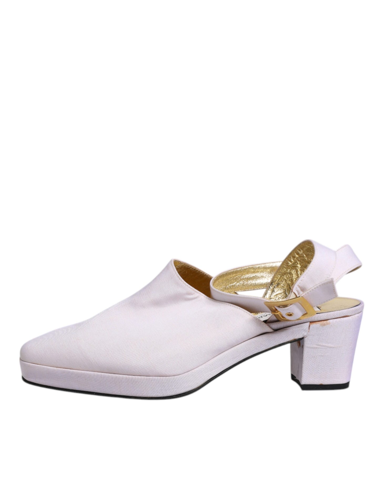 Dolce & Gabbana Off White Block Heel Slingback Sandals Shoes by Dolce & Gabbana