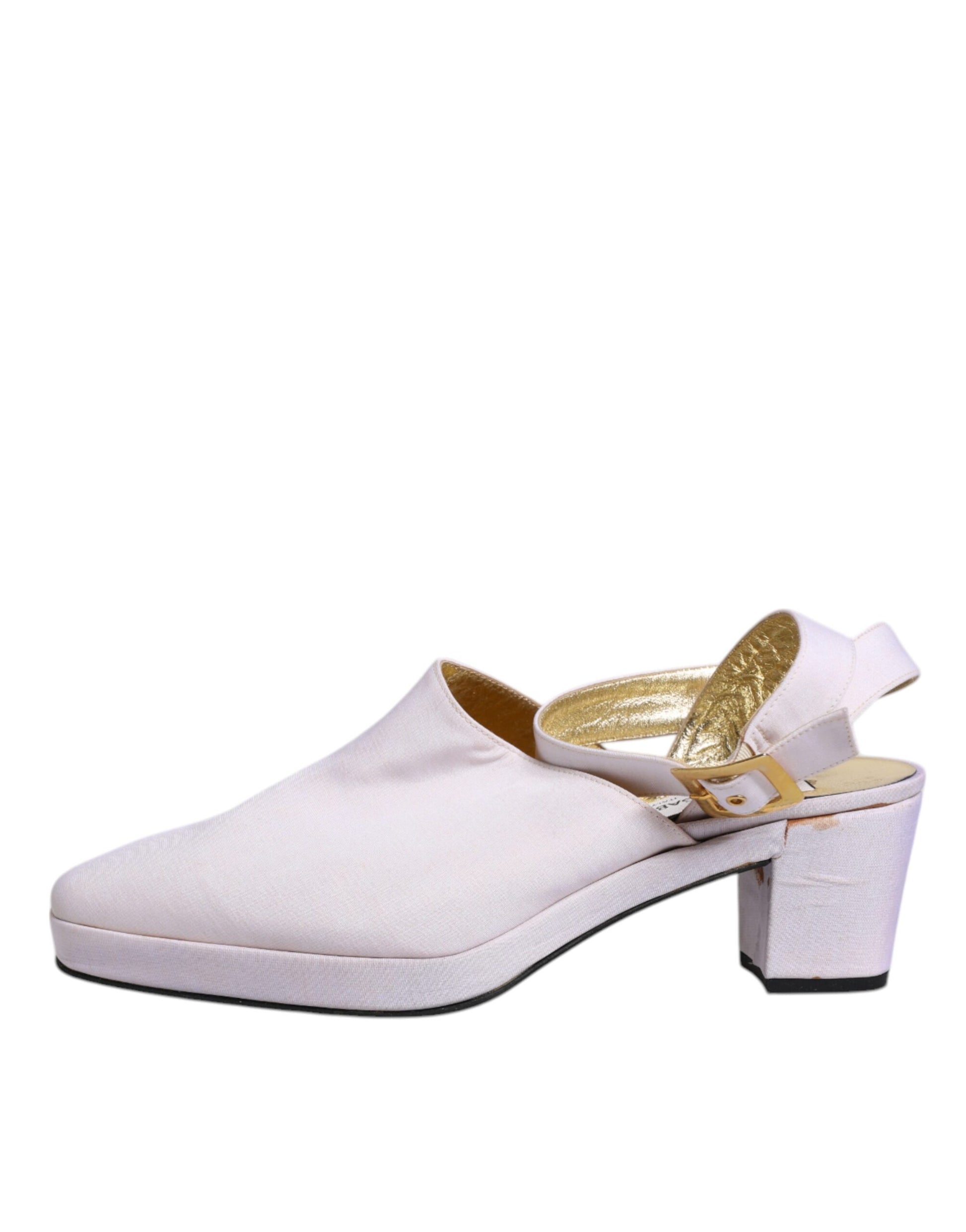 Dolce & Gabbana Off White Block Heel Slingback Sandals Shoes by Dolce & Gabbana