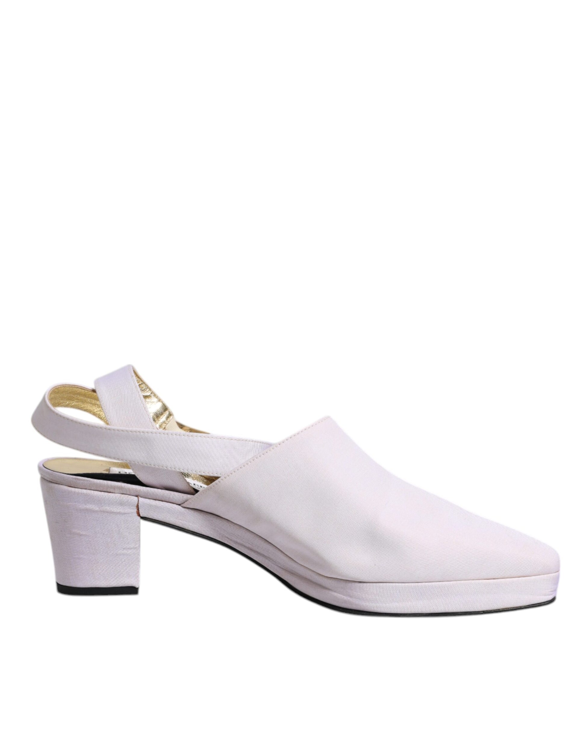 Dolce & Gabbana Off White Block Heel Slingback Sandals Shoes by Dolce & Gabbana