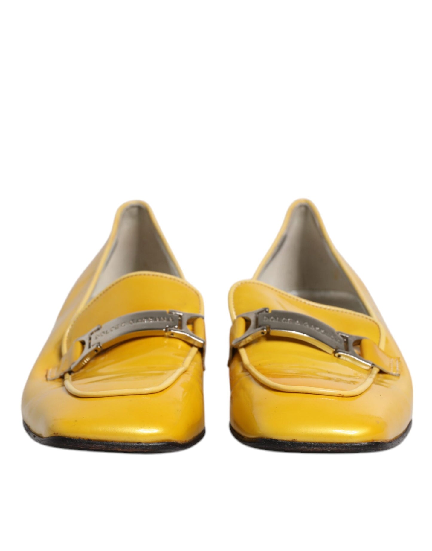 Dolce & Gabbana Yellow Leather Logo Plaque Slip On Mocassin Shoes by Dolce & Gabbana