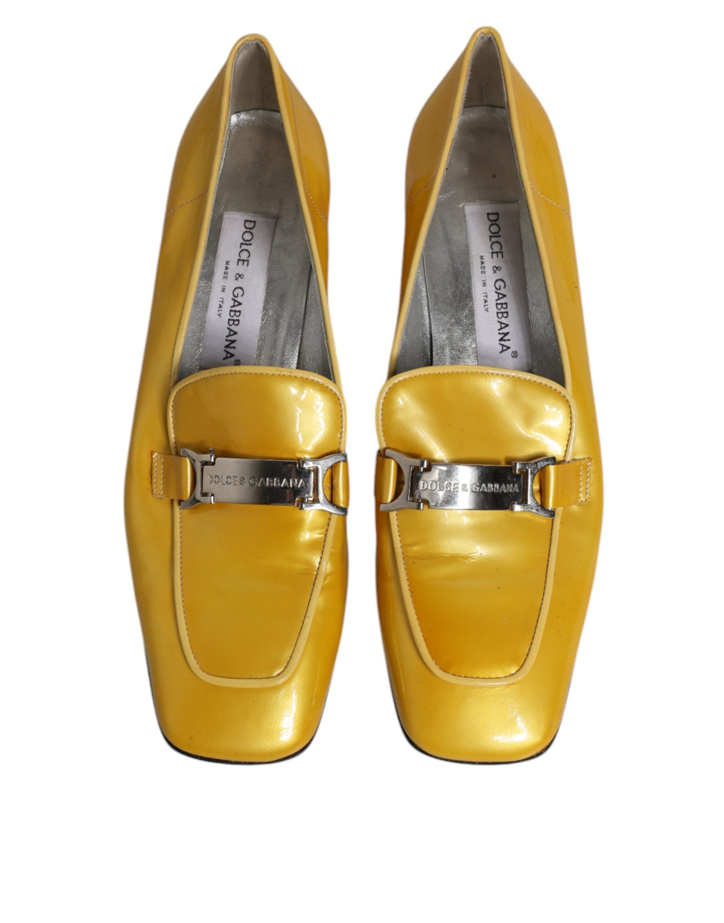 Dolce & Gabbana Yellow Leather Logo Plaque Slip On Mocassin Shoes by Dolce & Gabbana
