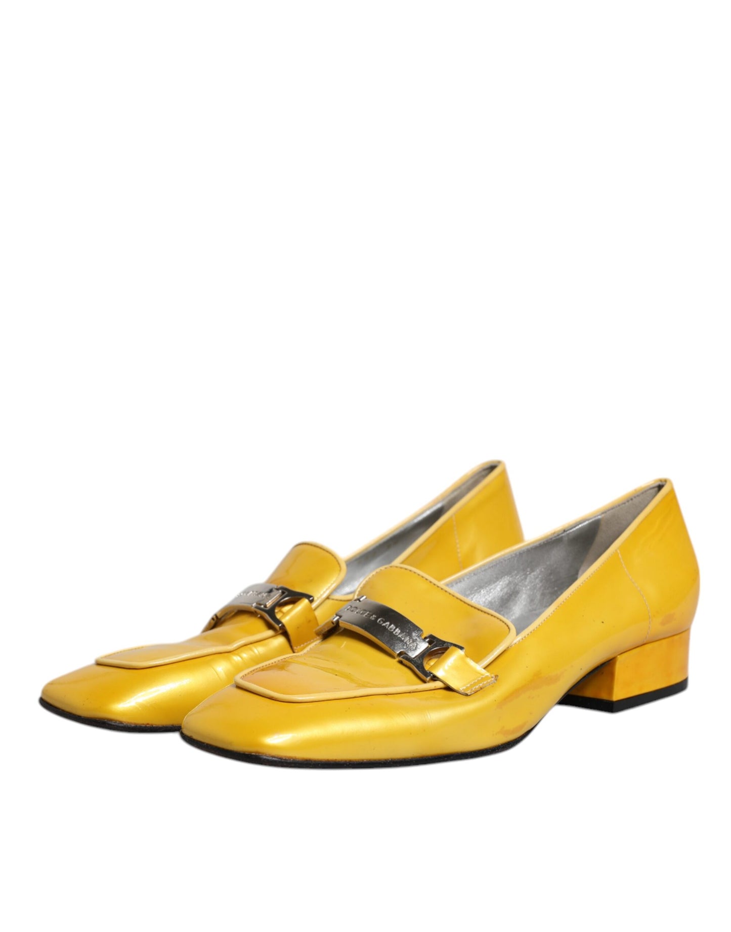 Dolce & Gabbana Yellow Leather Logo Plaque Slip On Mocassin Shoes by Dolce & Gabbana