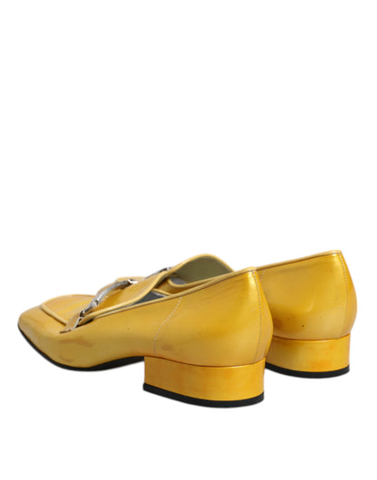 Dolce & Gabbana Yellow Leather Logo Plaque Slip On Mocassin Shoes by Dolce & Gabbana