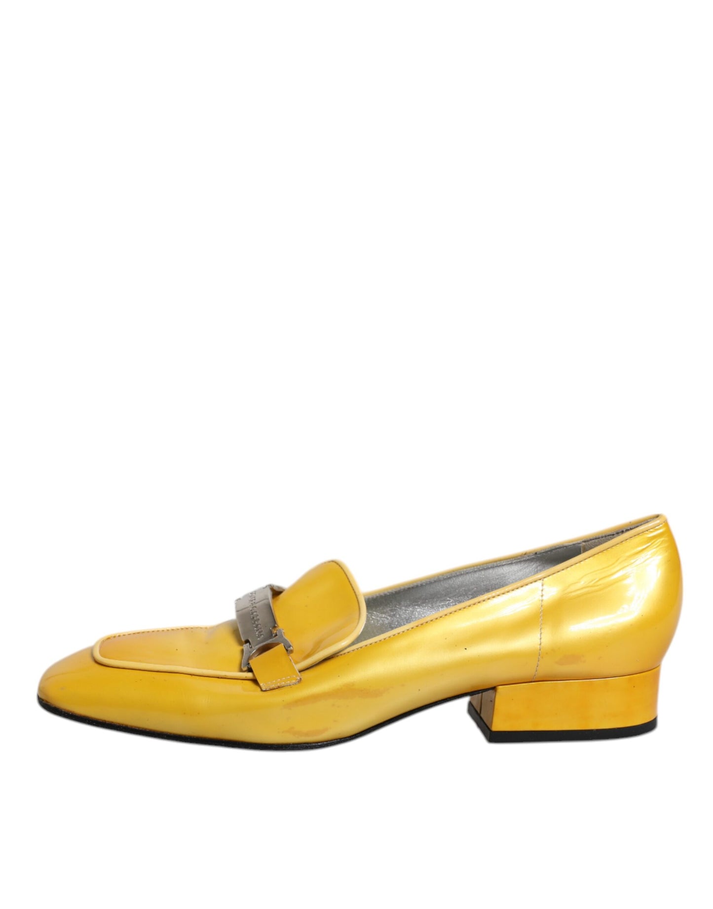 Dolce & Gabbana Yellow Leather Logo Plaque Slip On Mocassin Shoes by Dolce & Gabbana