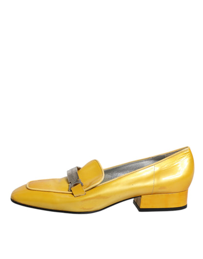 Dolce & Gabbana Yellow Leather Logo Plaque Slip On Mocassin Shoes by Dolce & Gabbana