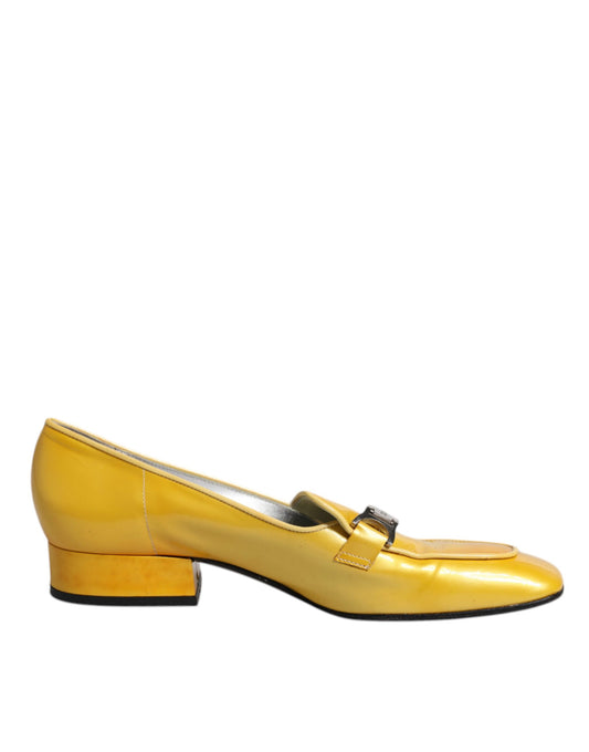 Dolce &amp; Gabbana Yellow Leather Logo Plaque Slip On Moccasin Shoes