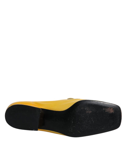 Dolce & Gabbana Yellow Leather Logo Plaque Slip On Mocassin Shoes by Dolce & Gabbana