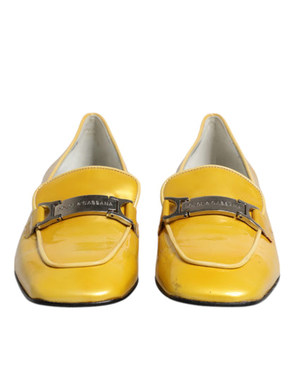 Dolce & Gabbana Yellow Leather Logo Plaque Slip On Mocassin Shoes by Dolce & Gabbana