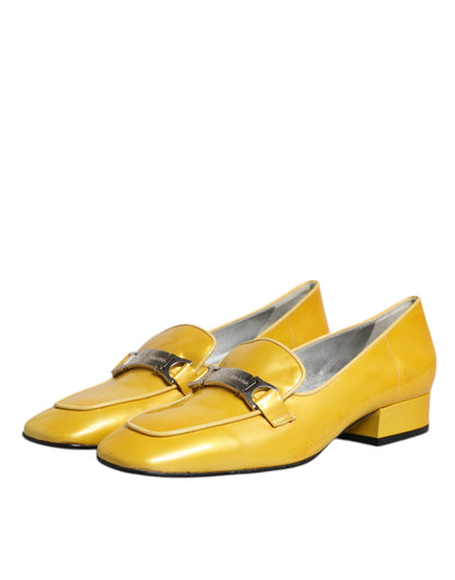Dolce & Gabbana Yellow Leather Logo Plaque Slip On Mocassin Shoes by Dolce & Gabbana