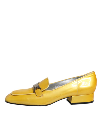 Dolce & Gabbana Yellow Leather Logo Plaque Slip On Mocassin Shoes by Dolce & Gabbana