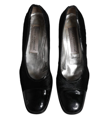 Escarpins à talons carrés en cuir noir Dolce &amp; Gabbana